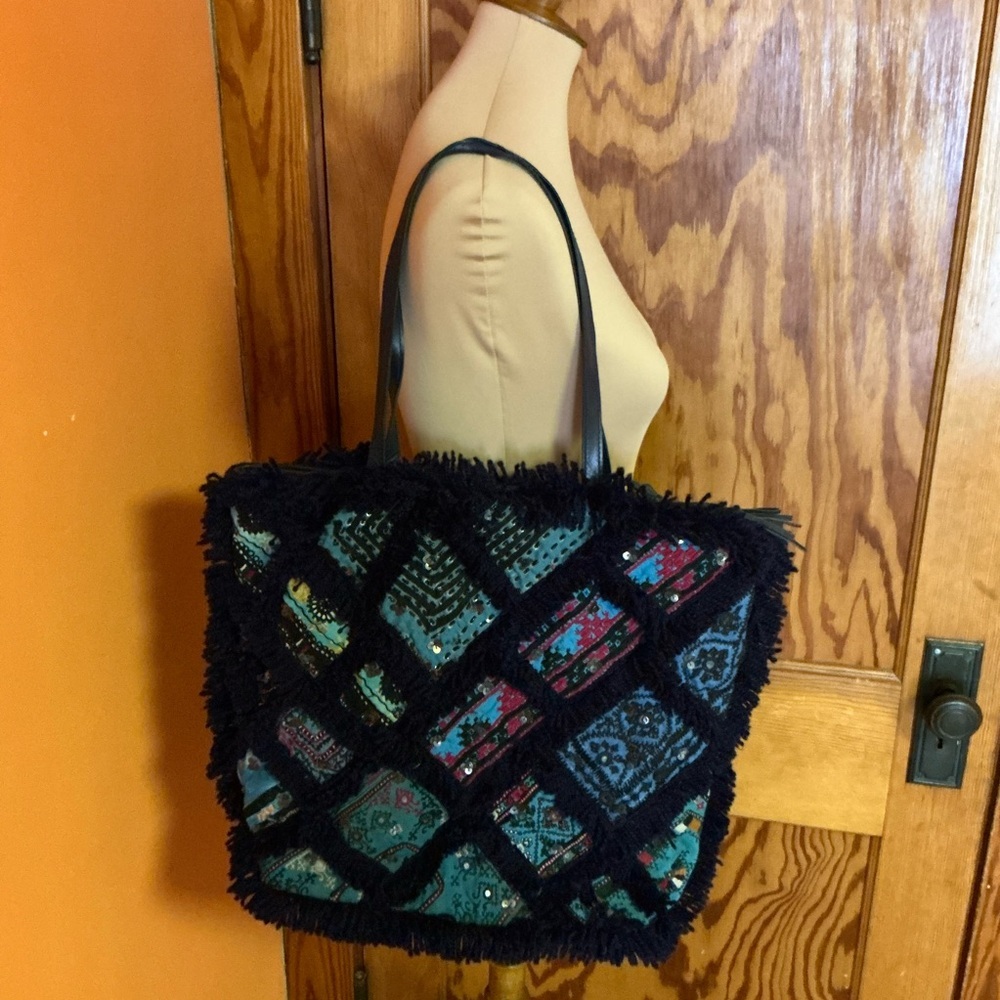 NWOT Ibban patchwork fringed oversized purse - Picture 13 of 14